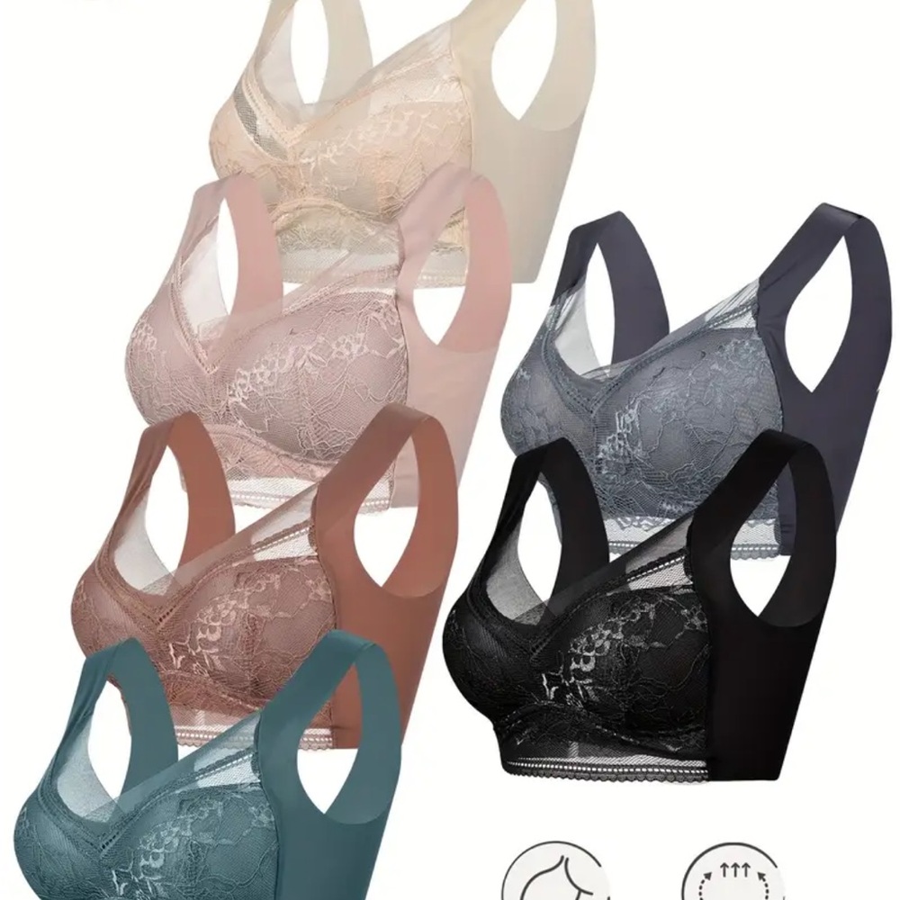 Elegant Lace Bralette Set - Black, Pink, Cream, Blue